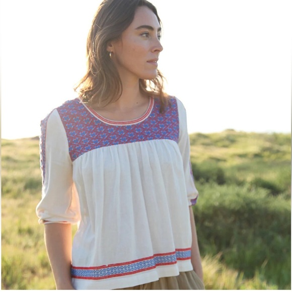 The Coast Brand Baker Embroidered 3/4 Sleeve Top - Picture 1 of 11